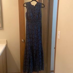 Blue/green black long wedding guest dress. Perfect for formal weddings.